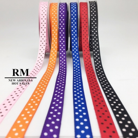 3/8 inch Grosgrain Ribbon With Printed Dots