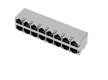 Connector, RJ45, 2X8 PORTS RIGHT ANGLE SHIELDED PC